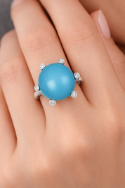 Anello - 18 carati Oro bianco - 10.09ct. tw. Turchese - Diamante