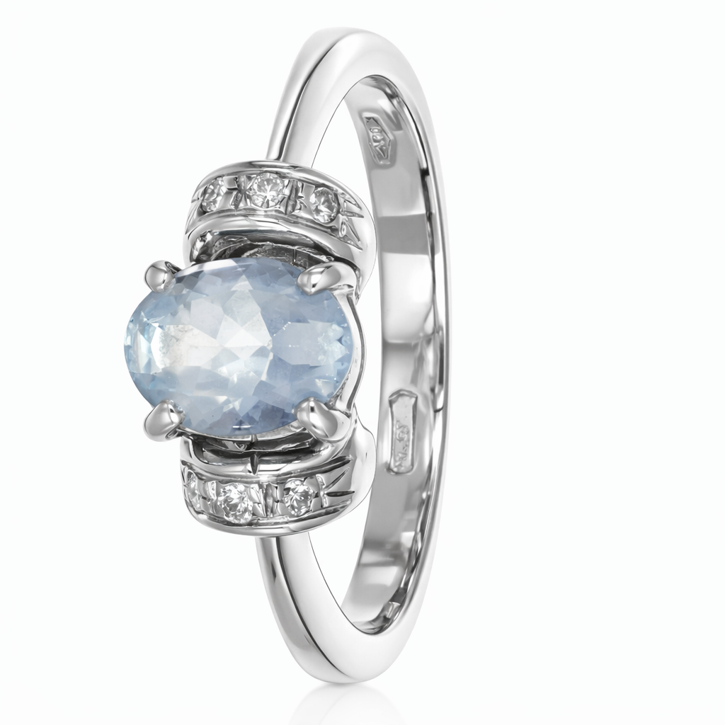 Anello - 18 carati Oro bianco - 1.39ct. tw. Acquamarina - Diamante