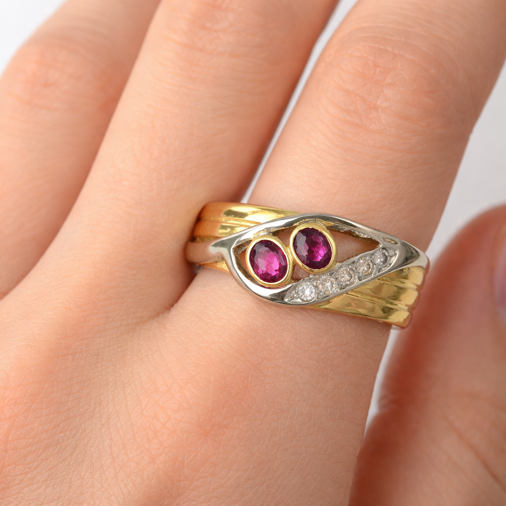 Anello - 18 carati Oro giallo, Oro bianco - 0.45ct. tw. Rubino - Diamante