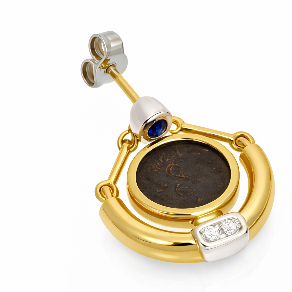 Orecchini - 18 carati Oro bianco, Oro giallo - 0.14ct. tw. Zaffiro - Diamante