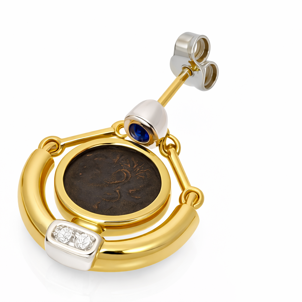 Orecchini - 18 carati Oro bianco, Oro giallo - 0.14ct. tw. Zaffiro - Diamante