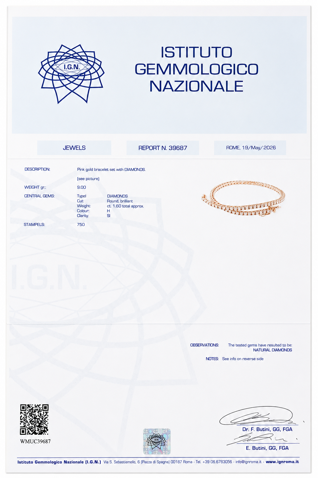 Bracciale - 18 carati Oro rosa - 1.60ct. tw. Diamante (Naturale) - Made in Italy - Handmade