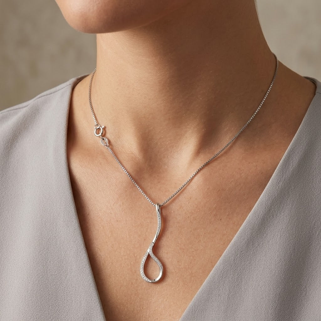 Collana con ciondolo - 18 carati Oro bianco - 0.16ct. tw. Diamante (Naturale) - Made in Italy -Handmade