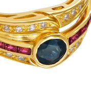 Anello - 18 carati Oro giallo, Zaffiro - Rubini - Diamanti - - 0.63ct. tw.
