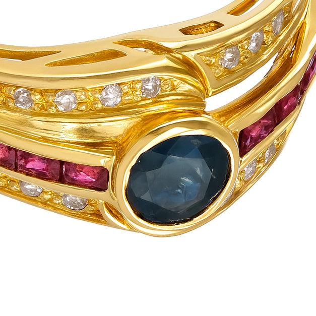 Anello - 18 carati Oro giallo, Zaffiro - Rubini - Diamanti - - 0.63ct. tw.