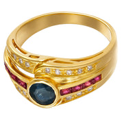 Anello - 18 carati Oro giallo, Zaffiro - Rubini - Diamanti - - 0.63ct. tw.