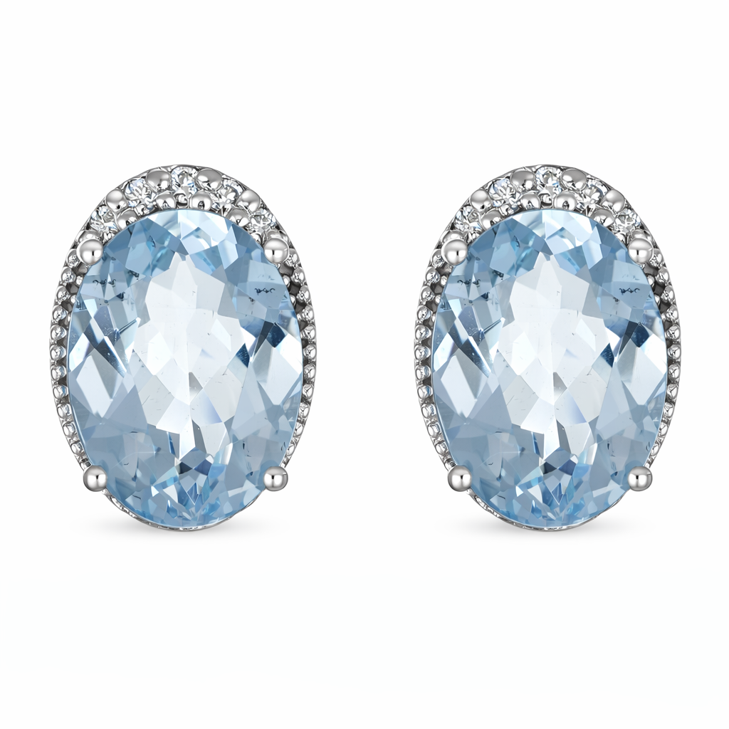 Orecchini - 18 carati Oro bianco Acquamarina - Diamante