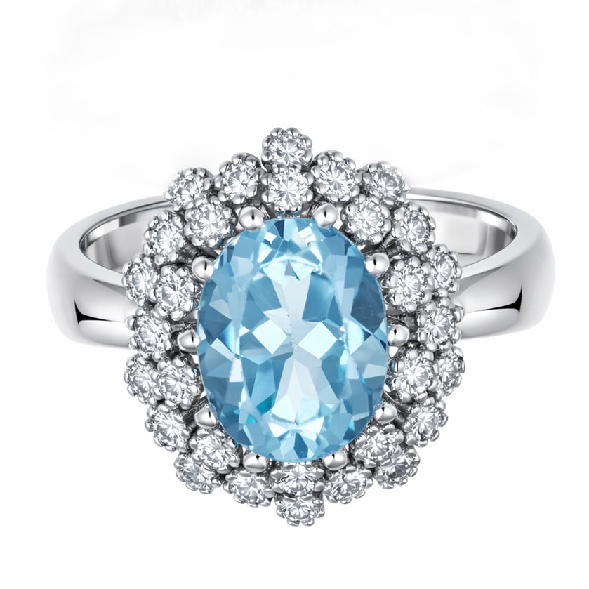 Anello - 18 carati Oro bianco - 3.75ct. tw. Topazio - Diamante