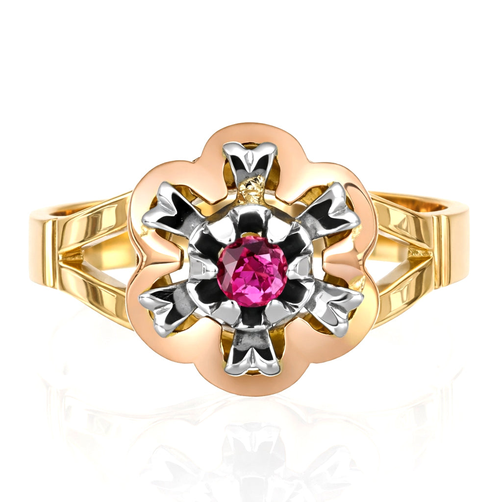 Anello - 18 carati Oro giallo, Oro rosa, Oro bianco - 0.13ct. tw. Rubino