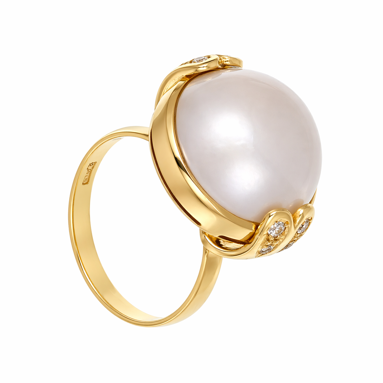 Anello - 18 carati Oro giallo - 0.16ct. tw. Diamante (Naturale) - Perla