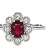 Anello - 18 carati Oro bianco - 1.06ct. tw. Rubino - Diamante