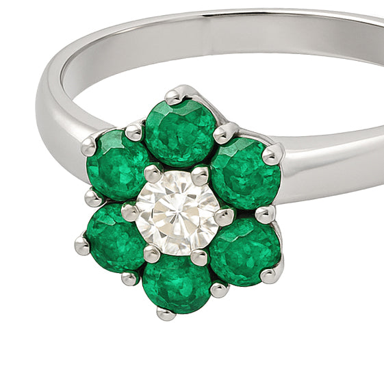 Anello - 18 carati Oro bianco - 0.85ct. tw. Smeraldo - Diamante