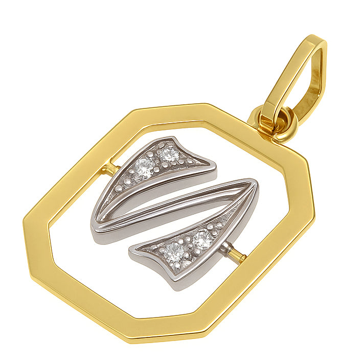 Ciondolo in Oro giallo ,Oro Bianco 18 carati- Diamanti