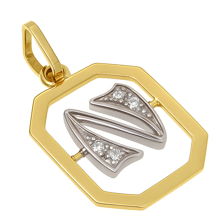 Ciondolo in Oro giallo ,Oro Bianco 18 carati- Diamanti
