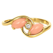 Anello - 18 carati Oro giallo - 0.03ct. tw. Diamante (Naturale) - Corallo
