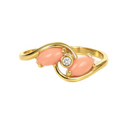 Anello - 18 carati Oro giallo - 0.03ct. tw. Diamante (Naturale) - Corallo