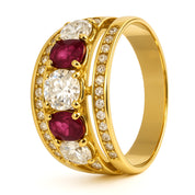 Anello in oro giallo 18 carati con n 2 Rubini da 0.40 Ct tot e zirconi