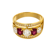 Anello in oro giallo 18 carati con n 2 Rubini da 0.40 Ct tot e zirconi