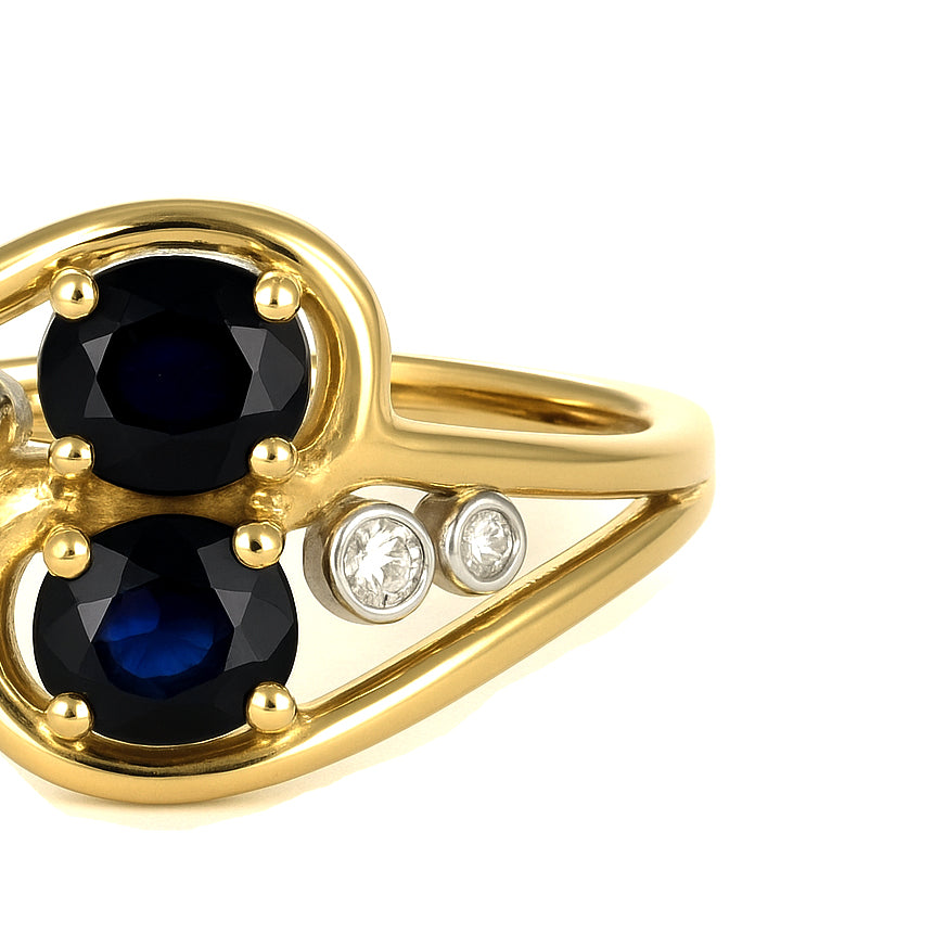 Anello - 18 carati Oro bianco, Oro giallo - 0.76ct. tw. Zaffiro - Diamante