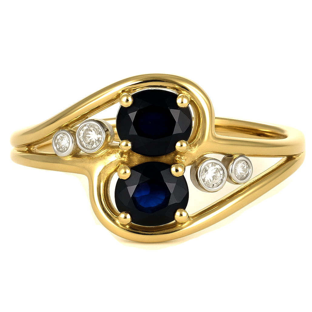 Anello - 18 carati Oro bianco, Oro giallo - 0.76ct. tw. Zaffiro - Diamante