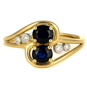 Anello - 18 carati Oro bianco, Oro giallo - 0.76ct. tw. Zaffiro - Diamante