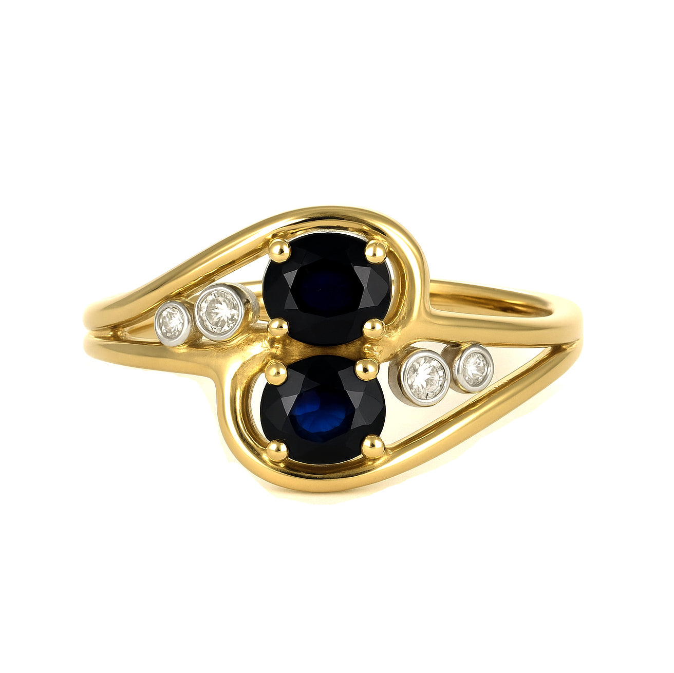 Anello - 18 carati Oro bianco, Oro giallo - 0.76ct. tw. Zaffiro - Diamante