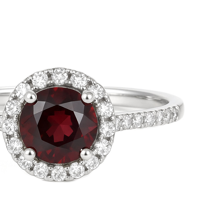 Anello - 18 carati Oro bianco - 0.96ct. tw. Granato - Diamante