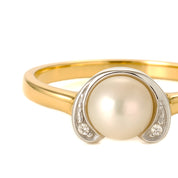 Anello - 18 carati Oro bianco, Oro giallo - 0.02ct. tw. Diamante (Naturale) - Perla