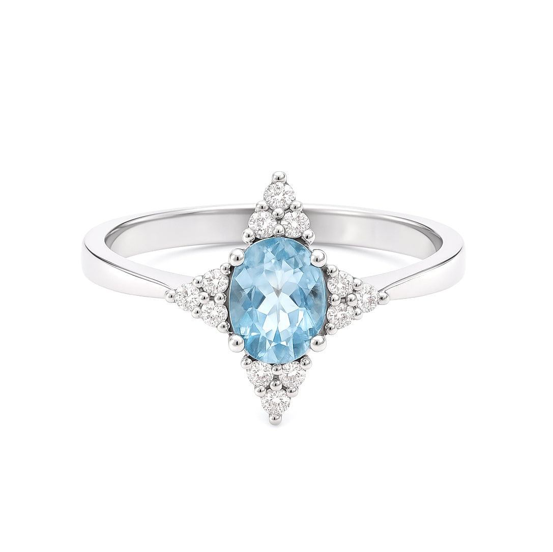 Anello - 18 carati Oro bianco - 0.92ct. tw. Acquamarina - Diamante