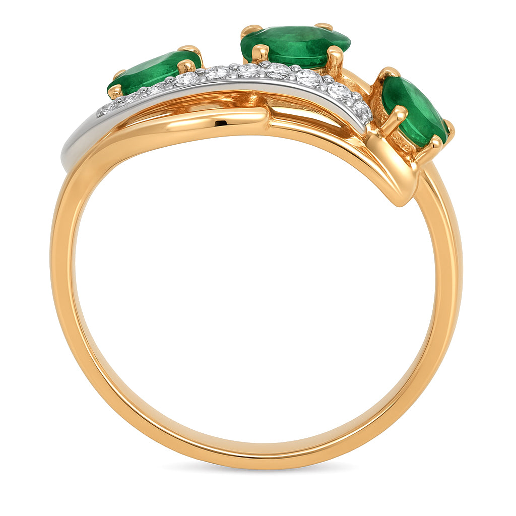 Anello - 14 carati Oro bianco, Oro giallo - 0.61ct. tw. Smeraldo - Diamante