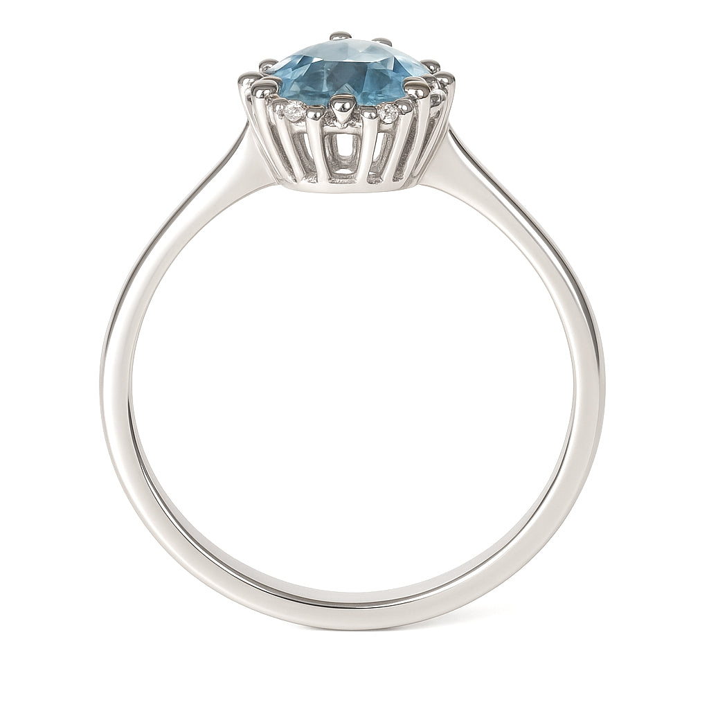 Anello - 18 carati Oro bianco - 0.80ct. tw. Acquamarina - Diamante