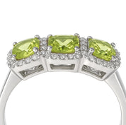 Anello - 18 carati Oro bianco - 1.09ct. tw. Peridoto - Diamante
