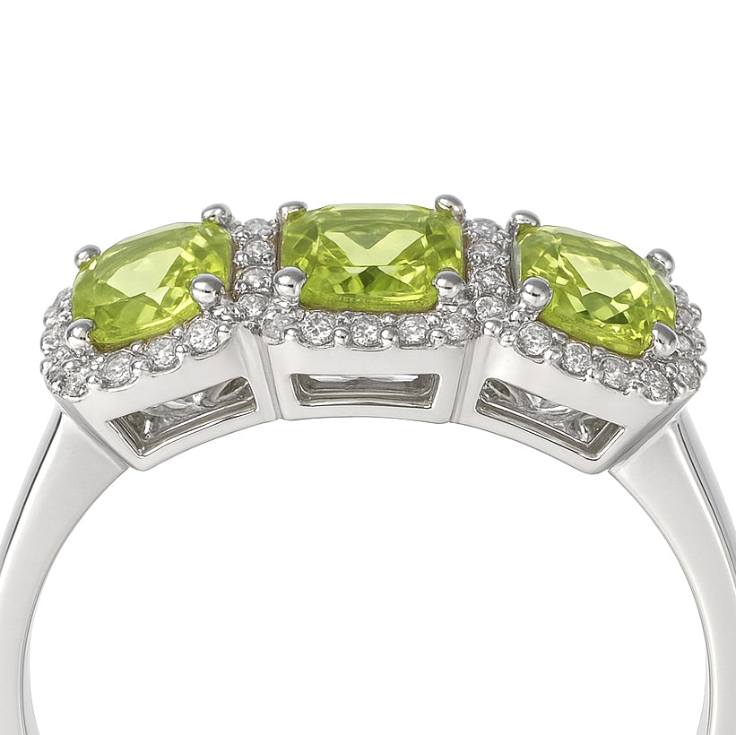 Anello - 18 carati Oro bianco - 1.09ct. tw. Peridoto - Diamante
