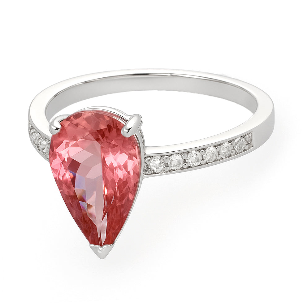 Anello - 18 carati Oro bianco - 3.15ct. tw. Tormalina - Diamante