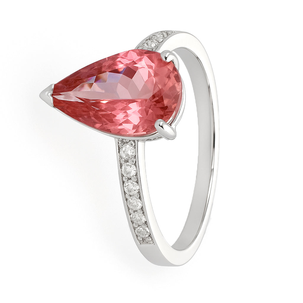 Anello - 18 carati Oro bianco - 3.15ct. tw. Tormalina - Diamante