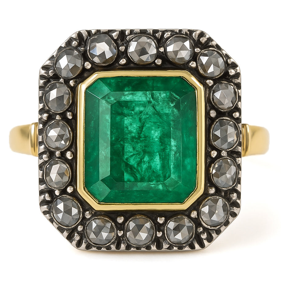 Anello - 18 carati Oro giallo, Argento - 3.48ct. tw. Smeraldo - Diamante