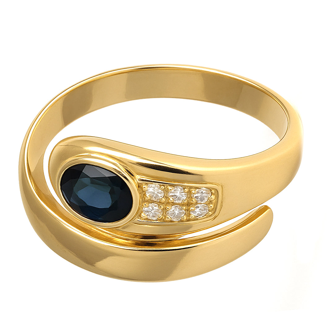 Anello - 18 carati Oro bianco, Oro giallo - 0.56ct. tw. Zaffiro - Diamante