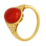 Anello - 18 carati Oro giallo Corallo - Diamante
