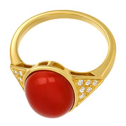 Anello - 18 carati Oro giallo Corallo - Diamante