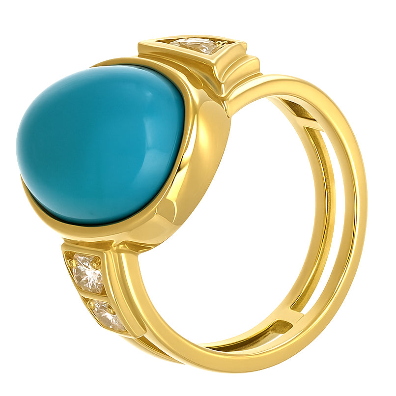 Anello - 18 carati Oro giallo - 10.42ct. tw. Turchese - Diamante