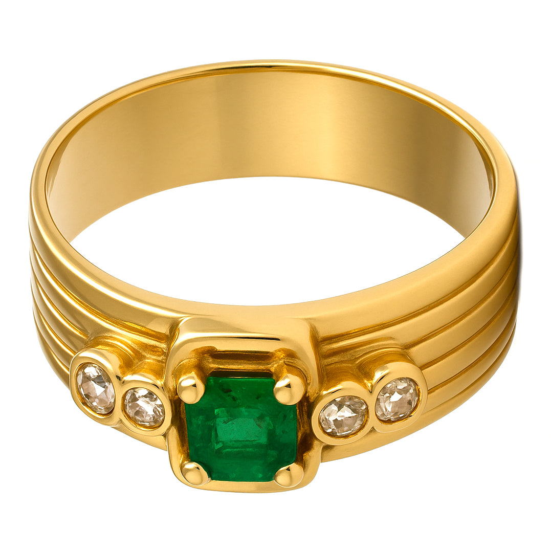 Anello - 18 carati Oro giallo - 0.27ct. tw. Smeraldo - Diamante