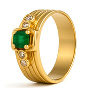 Anello - 18 carati Oro giallo - 0.27ct. tw. Smeraldo - Diamante