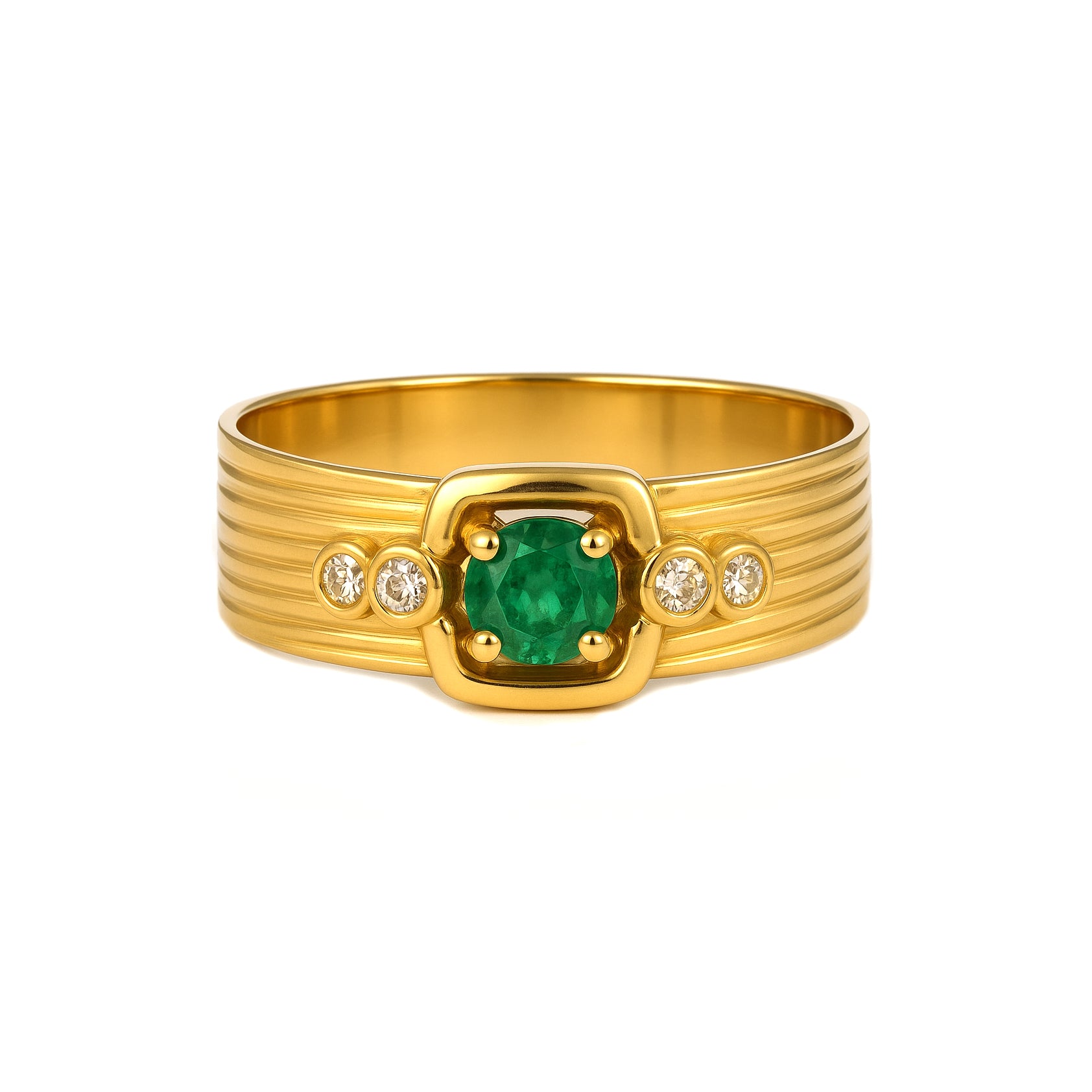 Anello - 18 carati Oro giallo - 0.27ct. tw. Smeraldo - Diamante