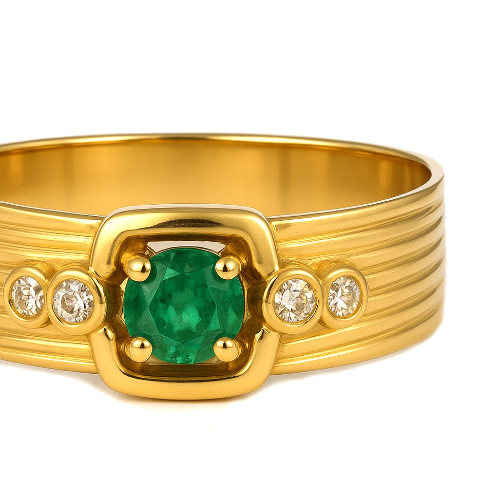 Anello - 18 carati Oro giallo - 0.27ct. tw. Smeraldo - Diamante