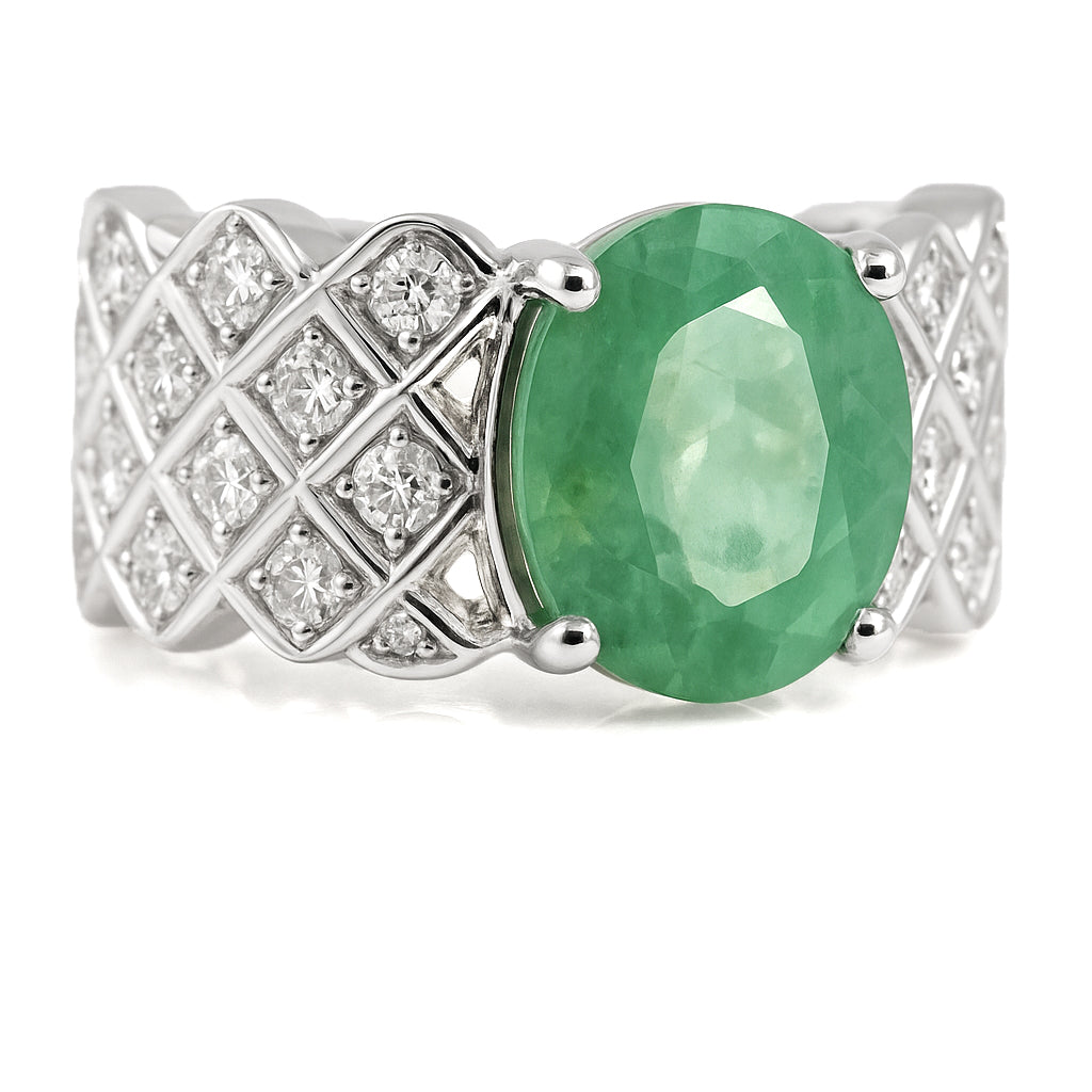 Anello - 18 carati Oro bianco - 3.00ct. tw. Smeraldo - Diamante