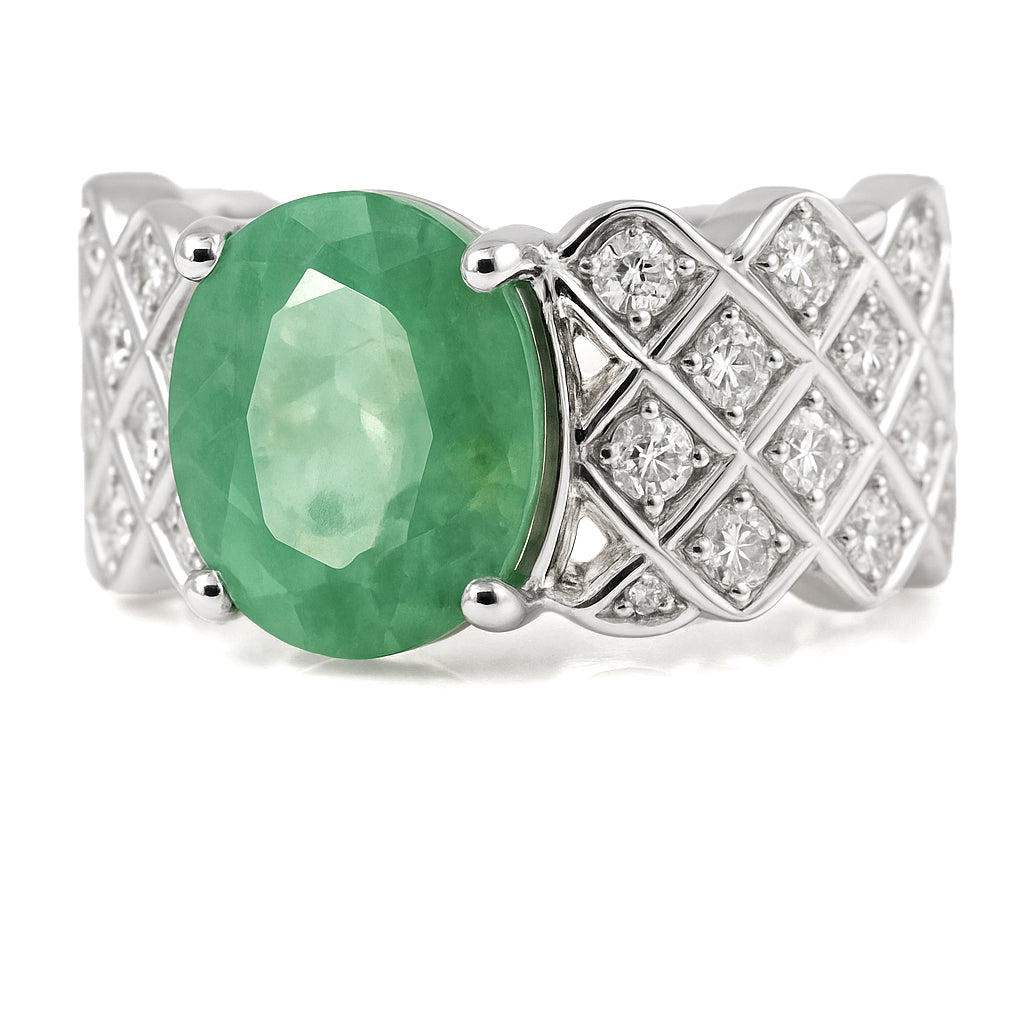 Anello - 18 carati Oro bianco - 3.00ct. tw. Smeraldo - Diamante