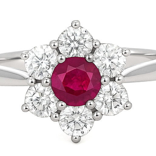 Anello - 18 carati Oro bianco - 1.08ct. tw. Rubino - Diamante