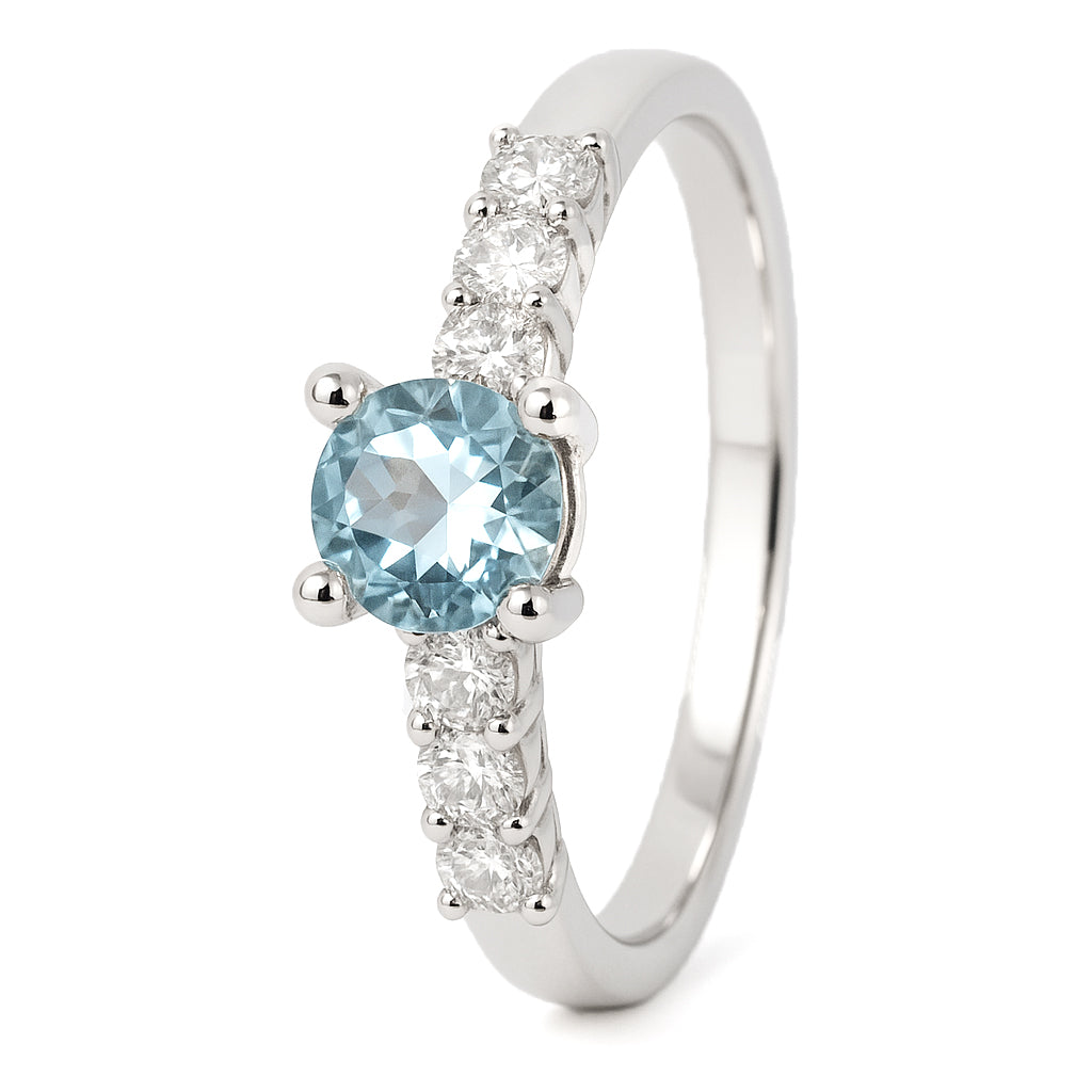Anello - 18 carati Oro bianco - 0.66ct. tw. Acquamarina - Diamante