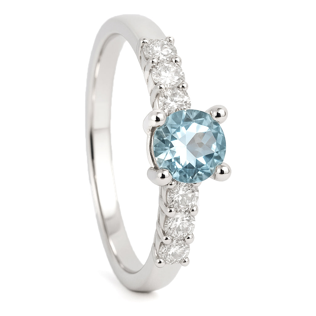 Anello - 18 carati Oro bianco - 0.66ct. tw. Acquamarina - Diamante
