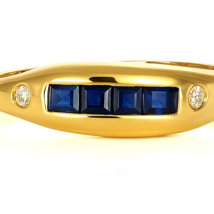 Anello - 18 carati Oro giallo - 0.09ct. tw. Zaffiro - Diamante